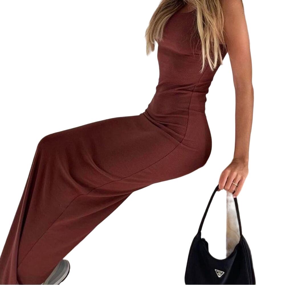 Joah brown ribbed brown burgundy maxi dress